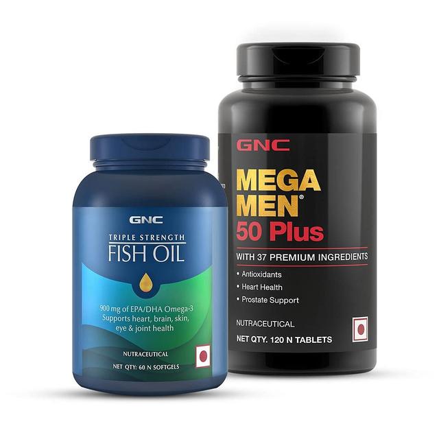 GNC Triple Strength Fish Oil & GNC Mega Men Multivitamin for Men 50+ Combo