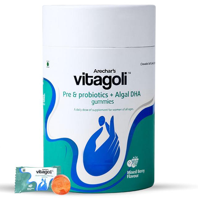 Vitagoli Pre & Probiotics + Algal DHA Omega3 Vegan Gummies - Supports Digestive & Urinary Track Health with 4 Billion CFUs Bacillus Coagulans